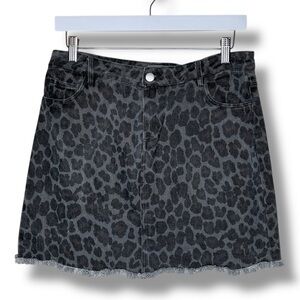 Mittoshop Gray Black Leopard Animal Print Denim Cotton Mini Skirt Women Medium